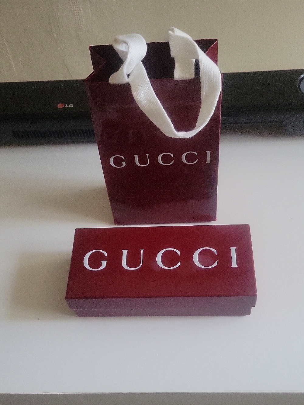 Gucci Maroon Gift Box and Tote with White Logo
